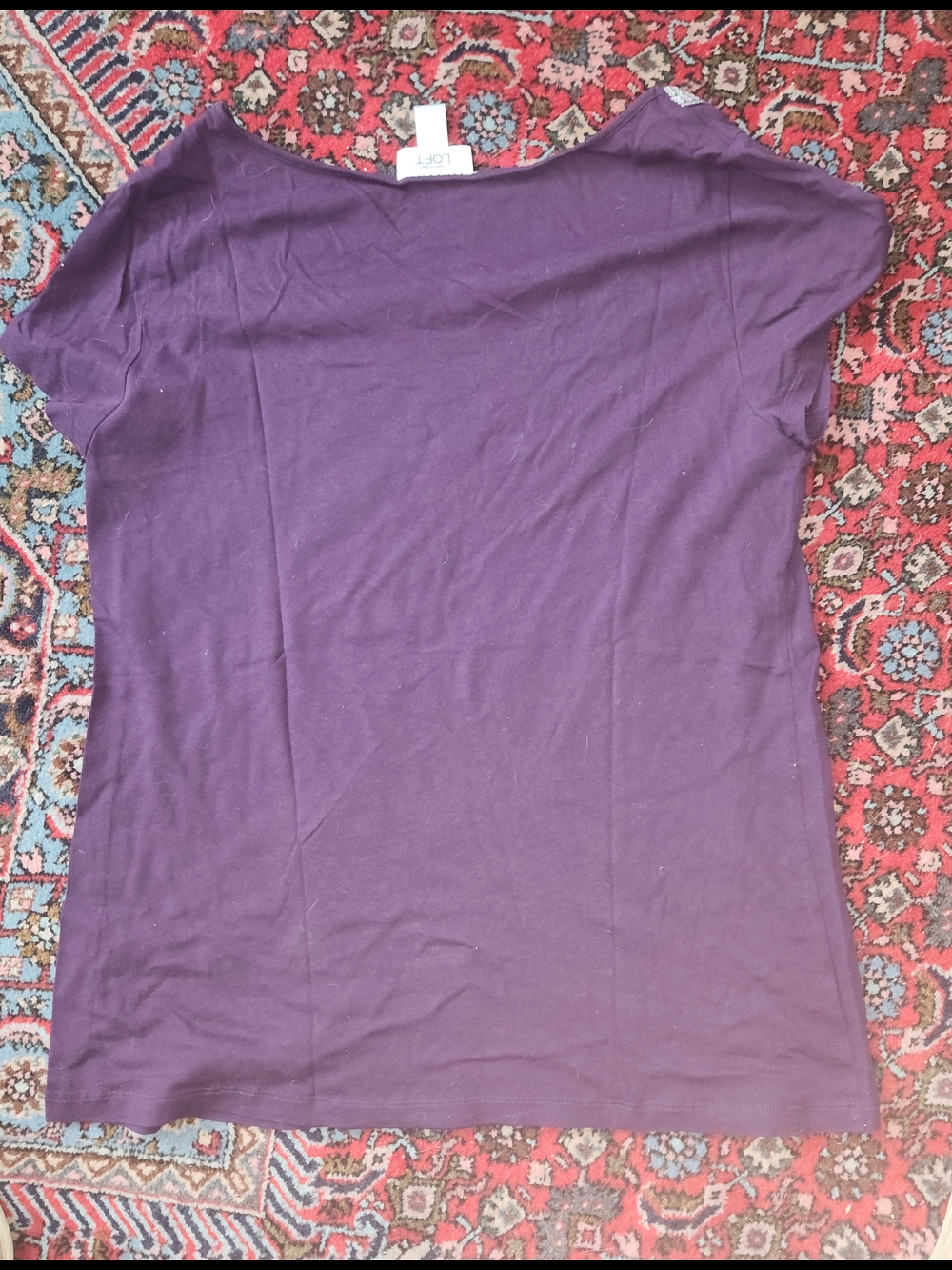 LOFT Purple Short Sleeve Top with Embellished Scoop Neck - Picture 3 of 5